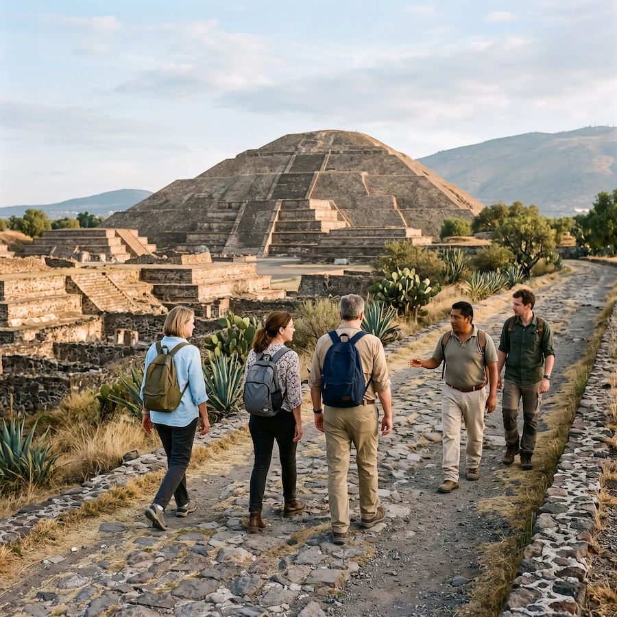 Small guided group exploring Teotihuacán near Mexico City